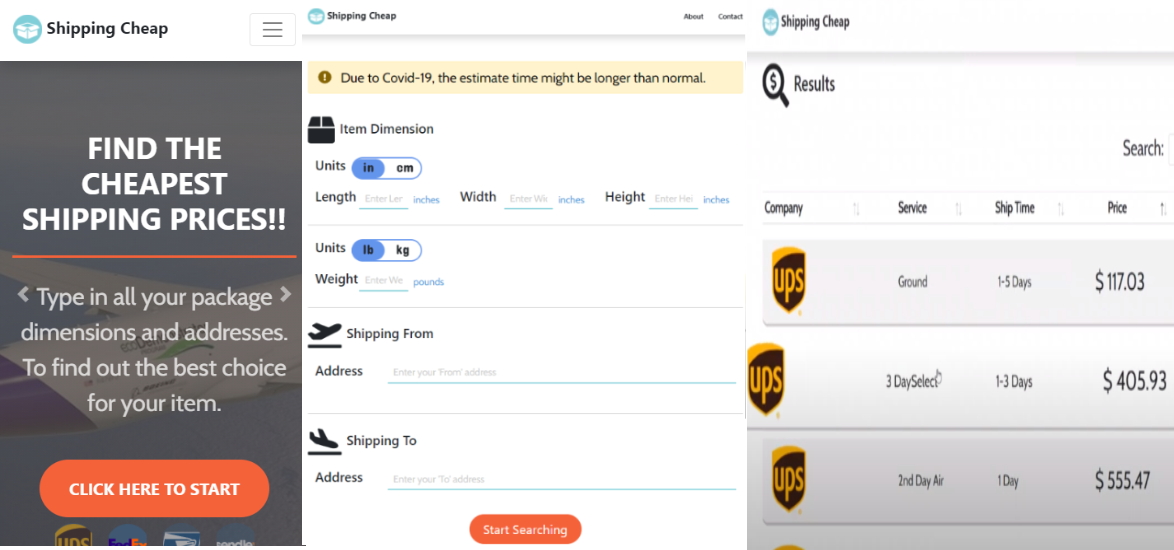 Cheapest shipping price web
